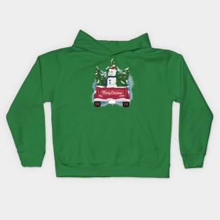 Christmas Truck with Snowman Kids Hoodie